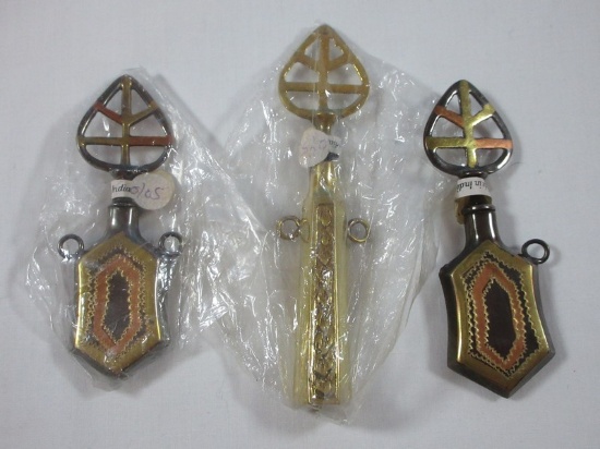 3 India Brass Snuff Pendant Bottles Various Design