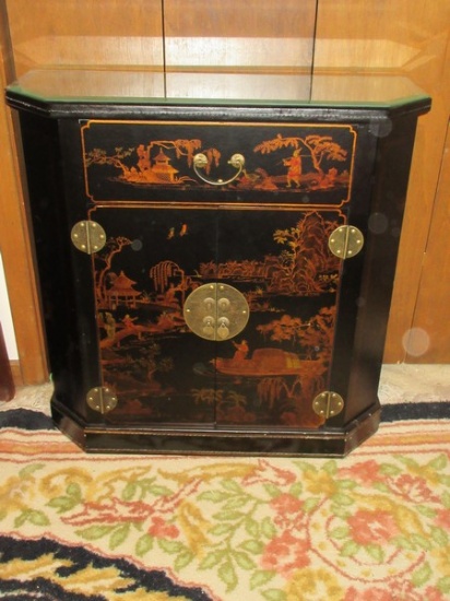 20th Century Gorgeous Chinoiserie Polychrome Lacquered Patina Console Cabinet Asian