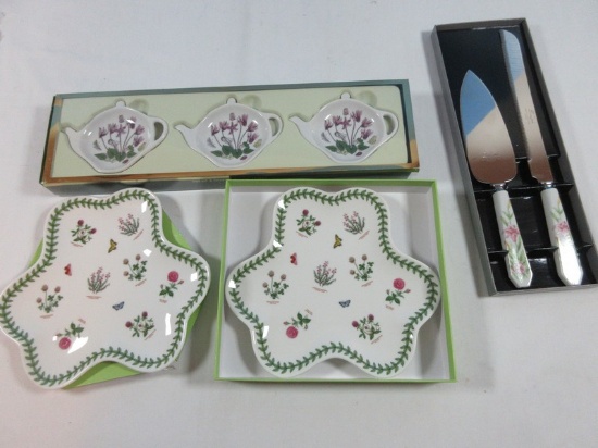 Lot Portmeirion Botanic garden Iris Flowers Collections 2 Shamrock Dessert Plates, 3 Teapot?.