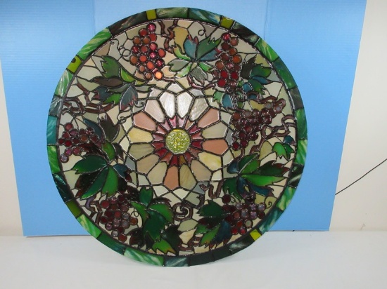 35" Round Tiffany Style Grape Vine Design Center Medallion Large Disc Suncatcher