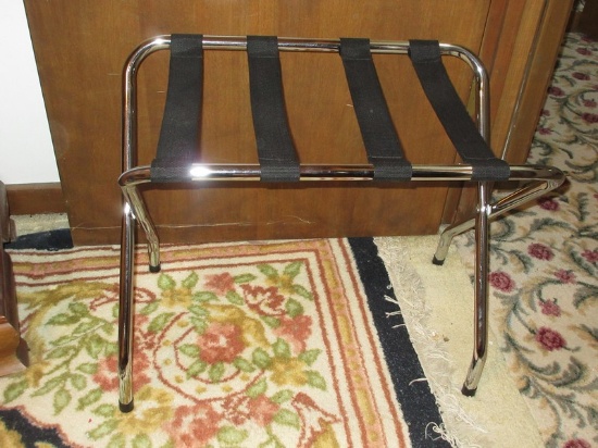 Post modern Stainless Folding Luggage and Baggage Rack stand w/ 4 Nylon Straps