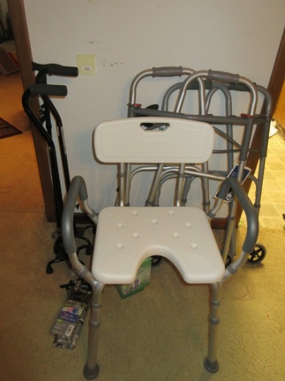 Geriatrics Lot Shower Chair, Folding Walkers, Folding Canes, Grabber, Quad Base Canes, Auto?