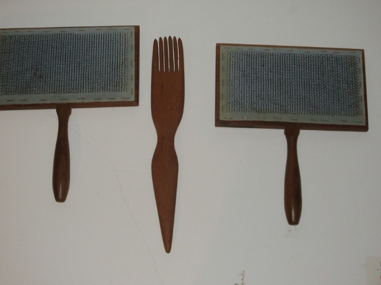 Pair Walnut Hand Cards Textile Carding Brushes & Weaving Tool