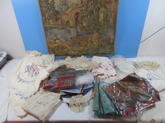 Lot Doilies, Needlework, Hand Made Lace Runners, Dresser/Vanity Scarves