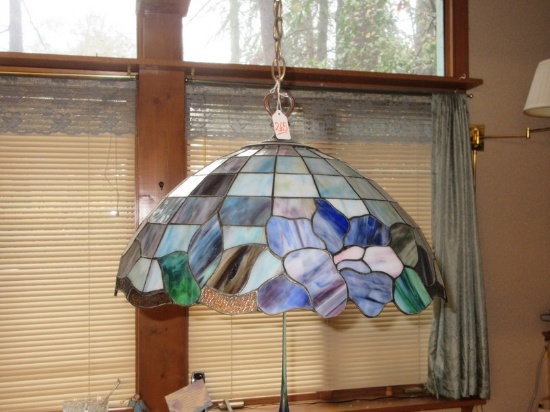 Tiffany Style Hanging Pendant Light Fixture Flower & Foliage Design. Base Approx 20 1/2"