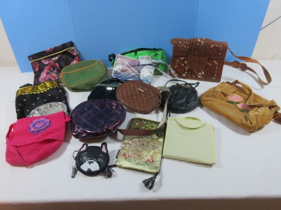 Lot Misc. Ladies Coin Purse, Cinderella Wrist Let, Fanny Pack, Tooled Leather Pocketbook etc..