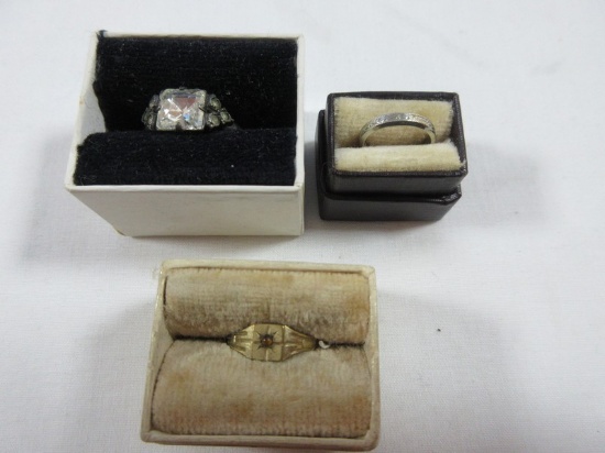 3 Child's Rings Stamped 10K, Sterling w/Rhinestone & Other
