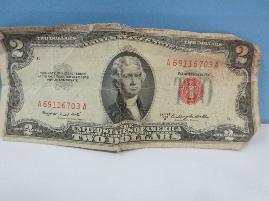 Red Seal Series 1953B Two Dollars Bill Bank Note Legal Tender