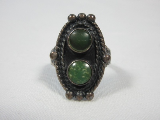 Sterling Lady's Native American Style Old Pawn Design Green Turquoise