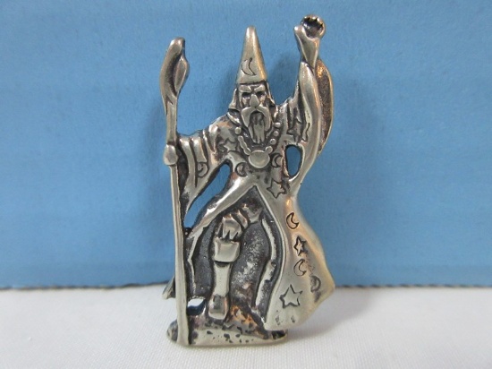 Sterling Celestial Mystical Wizard Jewelry Pendant 1 3/8"