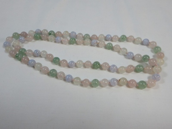Hand Knotted Strand Adverturine, Rose Quartz, and Blue Lace Beaded Gemstones Necklace