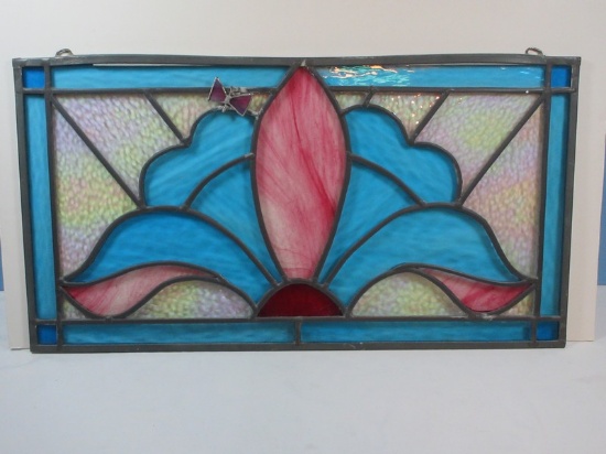 Beautiful Stain Glass Flower Window Sun Catcher Panel    27" x 14 1/2"