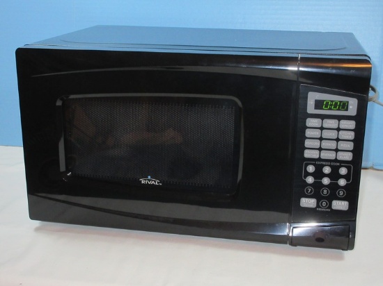Rival Black Counter Top Microwave w/Preset Functions. 9 1/2" x 17" x 11 1/2"
