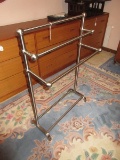 Transitional Modern Brushed Nickel Towel/Rack Stand 3 Bars on Rod Trestle Base