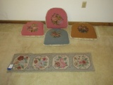 Lot 4 Needlepoint Floral Chair Cushions, Temple of Heaven Beijing Carpet Table Runner