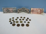 Collection Foreign Coins & Paper Money 1965 Series BAV Banco De Mexico 10 Currency, 1960?.
