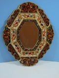 Striking Reverse Painted Asian Design Scroll Foliage, Flowers & Birds Center Mirror Framed?