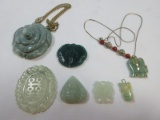 Lot Carved Jade Pendant Double Happiness Chinese Symbol, Reversable Pendant Horse/Cross