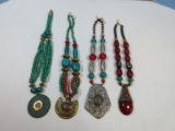 4 Lady's Chunky Statement Beaded Necklaces w/Ornately Embellished Pendants Traditional?