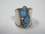 Awesome Israel 925 Sterling Opal Dreamy Waves Design Glistening Lady's Ring Size 7 1/4