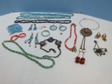 Jewelry Lot Jade Beaded Necklace, Turquoise Beaded Necklaces, Earrings, Lapis Necklace,??