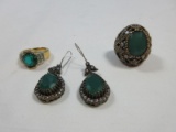 4pc. Fashion Jewelry Chalcedony Green CZ Dazzling Scroll Design Cocktail Ring Size 8 1/2, 14K?