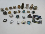 Jewelry Ring Lot Mood Ring, India Obsidian 3 Gemstone, Azure Translucent, Faux Emerald, ?.