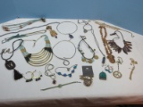 Jewelry Lot Chinese Carved Wooden Pivoting Deity Pendant, Shell Choker Necklace, Meditation