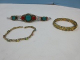 Stamped FAS 925 Sterling Fire Opalite Link Tennis Bracelet Gold Overlay 7