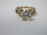 Jewelry Ring Stamped 14k w/Solitaire Center Stone & Baguette Cut Stones Size 7 1/4