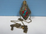 Necklace India Mosaic Perfume Oil Bottle Diamond & Circular Design Turquoise & Coral