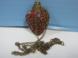 Necklace India Mosaic Perfume Oil Bottle Coral Circular Design
