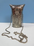 India Metal Embossed Adorned Design Pillow Shoulder Bag Purse w/Curb Chain Strap 7