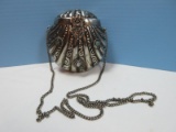 White Brass Scalloped Shell Gemstone Purse/Shoulder Bag Clamshell Pillow Purse Curb Chain
