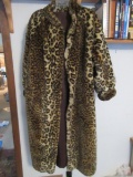 Mid-Length Faux Leopard Print Coat w/Matching Pillbox Hat. No Size Label, Coat is Reversible