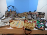 Lot Ladies Totes, Handbags, Pocketbooks etc.   Beaded Panda Design, Needlework, Paisley etc.