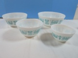 Rare Find Corningware Pyrex 4 Nesting Mixing Bowl Set Decorated Butter Print Turquoise on?.