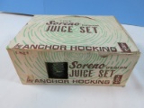 Anchor Hocking 7pc Pressed Glass Soreno Design Juice Set in Original Box Avocado Green??.