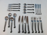 24pc Unique Rustic Fiddlehead Blackened Oxidized 18/10 Stainless Flatware w/Hammered?.