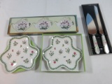 Lot Portmeirion Botanic garden Iris Flowers Collections 2 Shamrock Dessert Plates, 3 Teapot?.