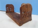 India Folk Art Carved Sheesham Wood Figural Elephants Adjustable Slide Bookends