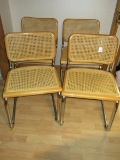 Set of 4 Mid Century Modern Cesca Style Chairs Chrome Frame Woven Cane Back/Seat & Wood
