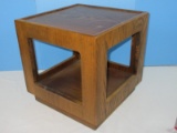 Walnut Mid Century Modern Cube Accent Low End Table w/Lower Shelf on Raised Base