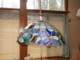 Tiffany Style Hanging Pendant Light Fixture Flower & Foliage Design. Base Approx 20 1/2