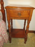 Traditional (Style Maple Nightstand) Table w/ Drawer Circular Wooden Pull Lower Shelf On Ring