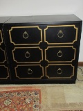 Spectacular Hollywood Regency Black and Gold Trim Dorothy Draper Style 3 Drawer Chest
