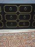 Spectacular Hollywood Regency Black and Gold Trim Dorothy Draper Style 3 Drawer Chest