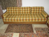 Phenomenal Howard Furniture Mfg. Mid Century Modern Oak Beam Frame Sofa Couch Low Back