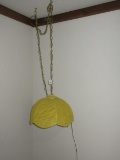 Groovy Retro Wicker Scallop Hanging Pendant Lighting Fixture Golden Yellow Harvest Finish