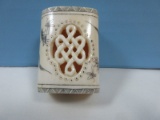 India Folk Art Bone Trinket Box Intricate Pierced Design and Botanical Flower Engraved